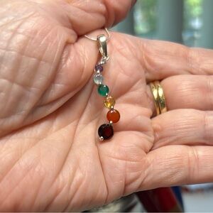 Sterling Silver Multicolor Gemstone Drop Pendant - Rainbow Bead Charm
